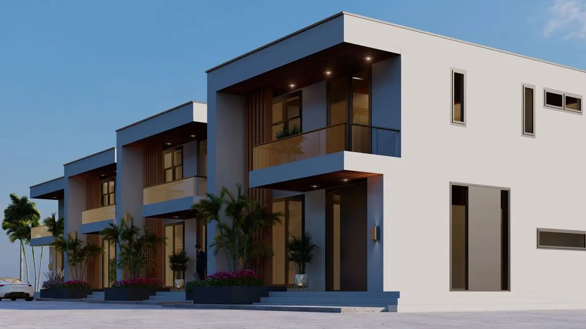Rendering: villa facades at street level