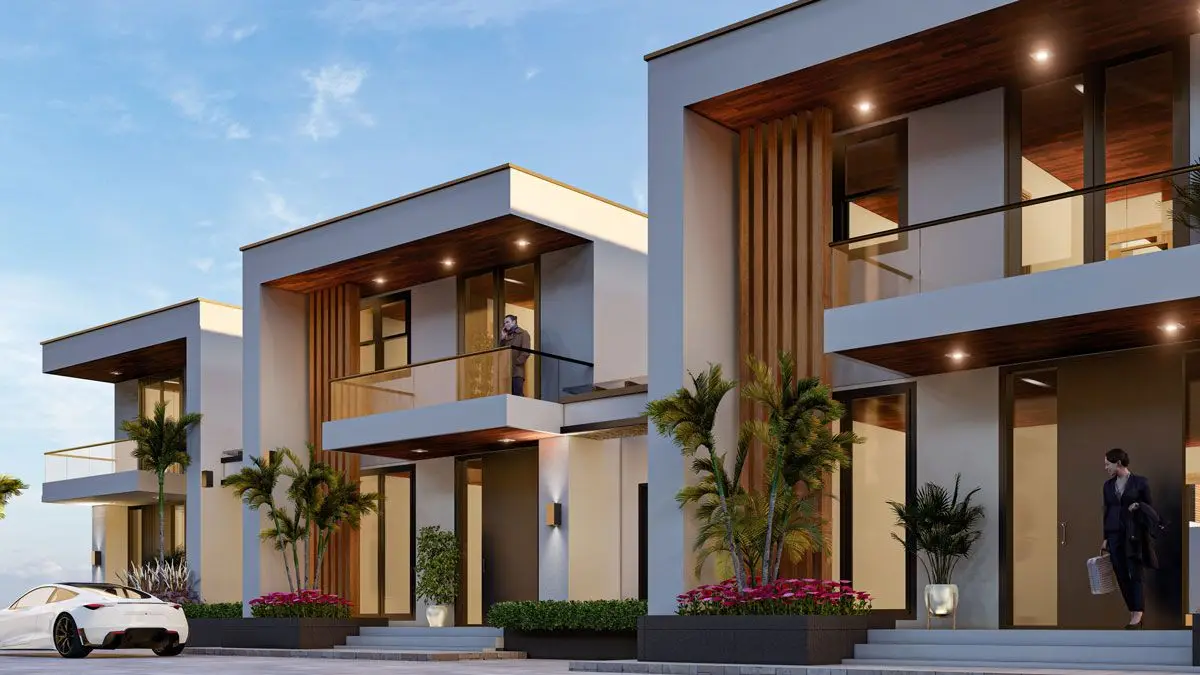 Rendering: villa facades with timber accents