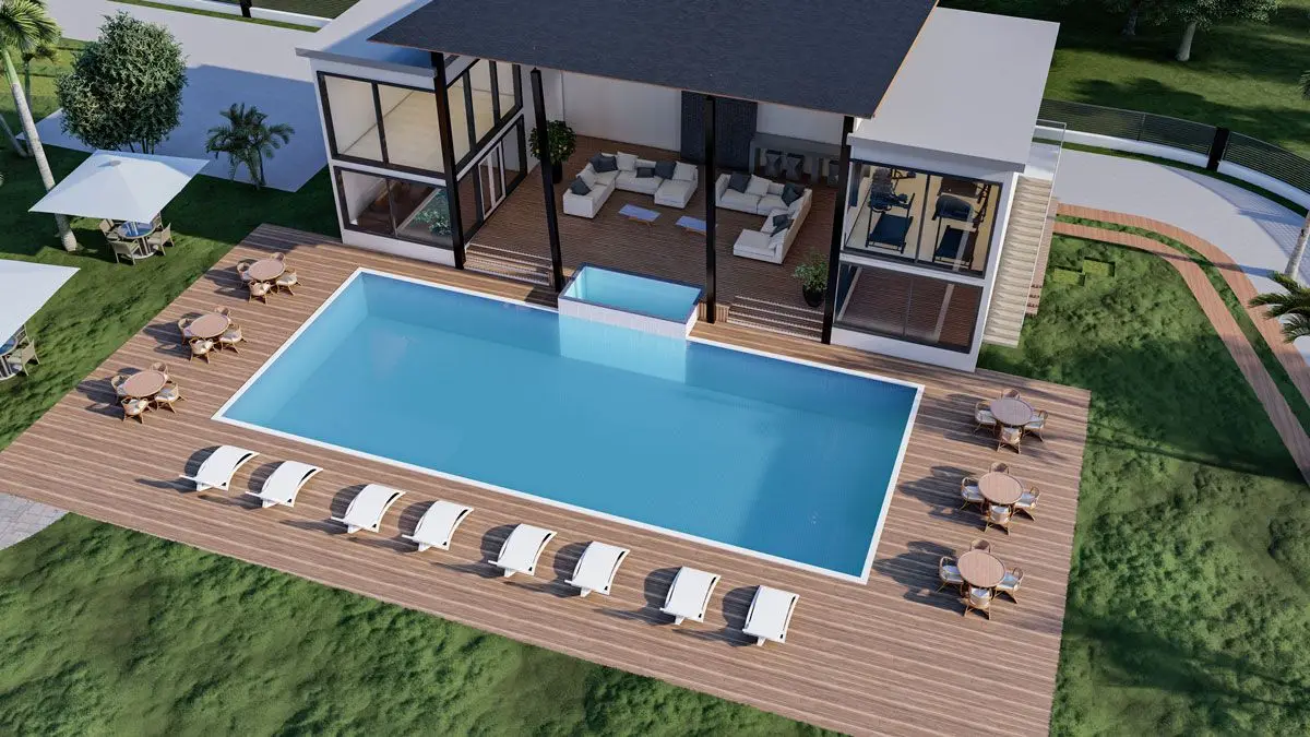 Rendering: pool and clubhouse