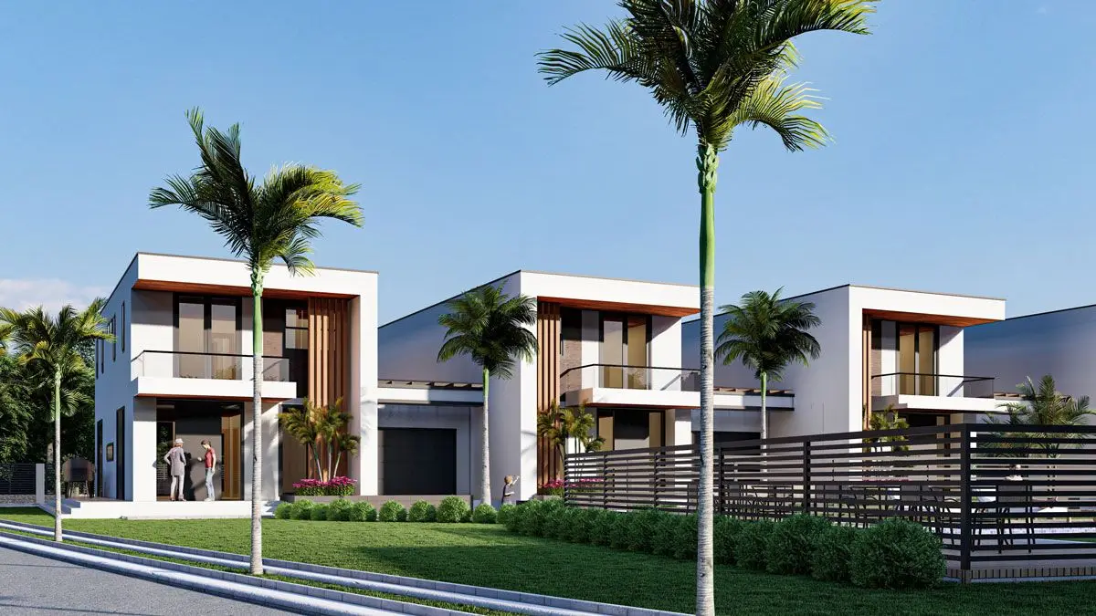 Rendering: villas seen from the entrance road