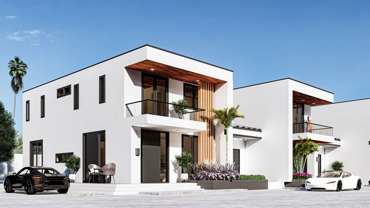 Rendering: corner villa with balcony
